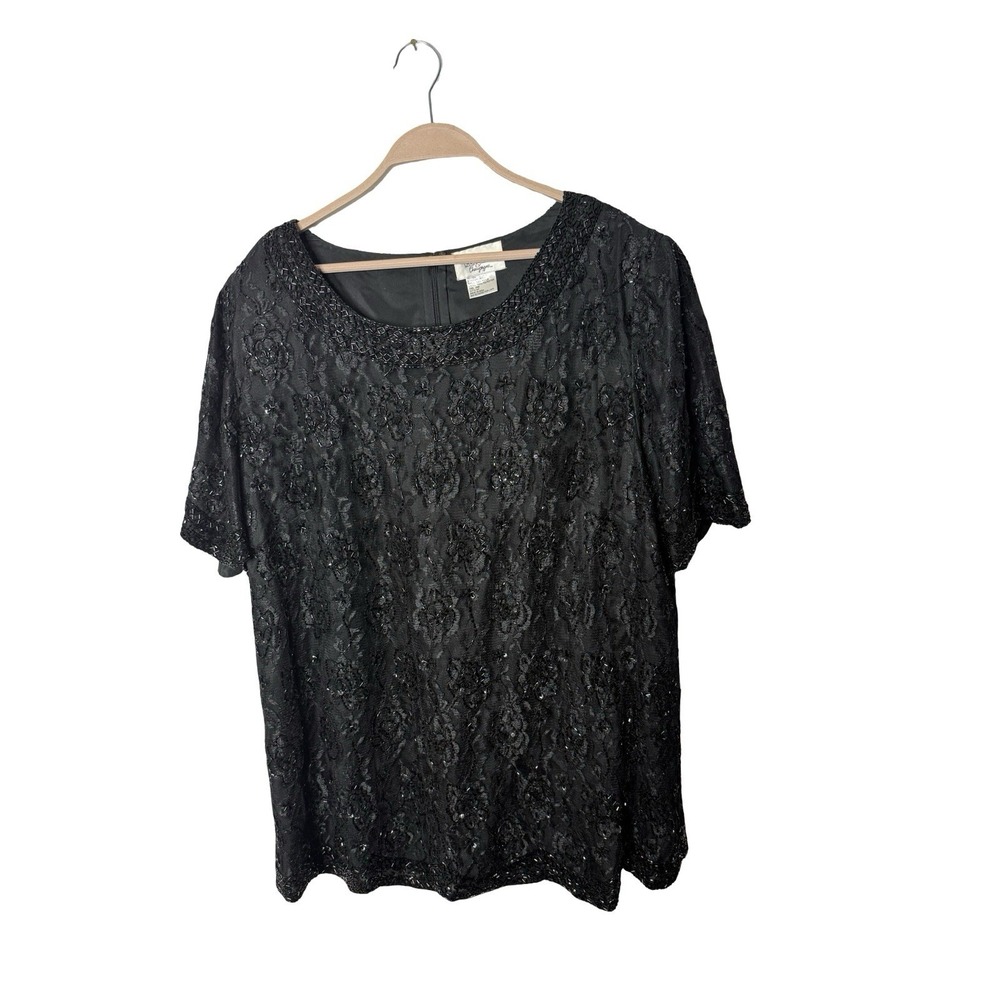 Candlelight‎ & Champagne Black Beaded & Lace Cocktail Evening Top Plus Size 26 W